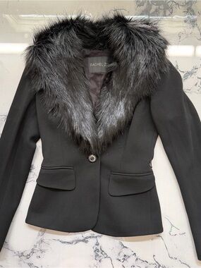 Rachel Zoe Black Blazer with detachable Faux Fur Collar size 6 NWOT